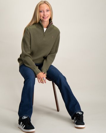 Tommy Hilfiger UTILITY HALF ZIP REGULAR SWEATER Grün Pullover Mädchen - Kids Brand Store