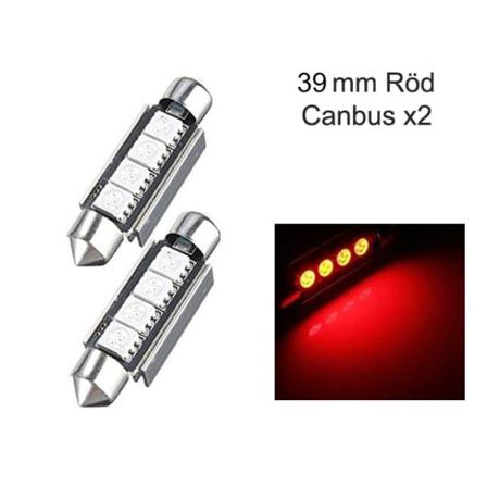 C5w Canbus 39mm Röd Led Spollampor Sv8.5 Ledlampa Red 39mm Röd 2-pack