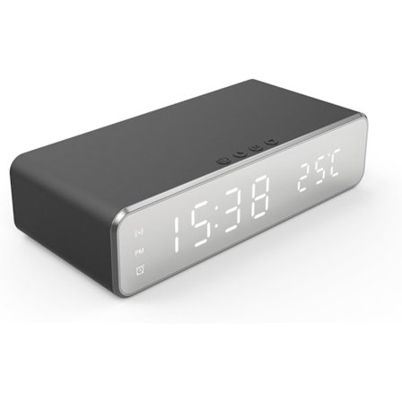 Digitalt Vækkeur med Trådløs Opladning, 2 i 1 LED Sengelamper Vækkeure Trådløs Oplader med Temperaturvisning
