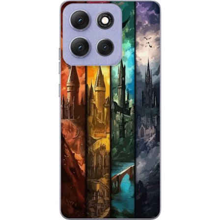Kompatibel Mobilcover til Motorola Motorola Moto G86 Fire magiske slotte i forskellige elementfarver, episk fantasykunst med ild vand luft og mørke i