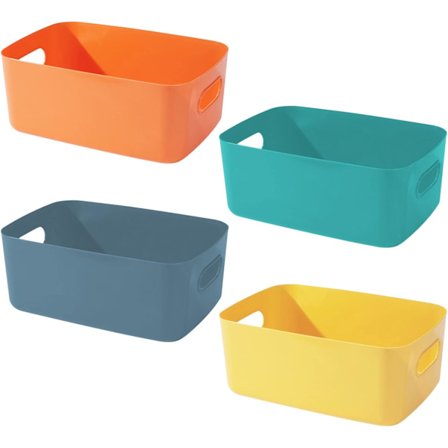 Sett med 4 Små Oppbevaringskurver i Plast, Ryddig Organizer for Kontor, Hjem og Kjøkken, Hyllekurver, 20 x 14 x 7,5 cm