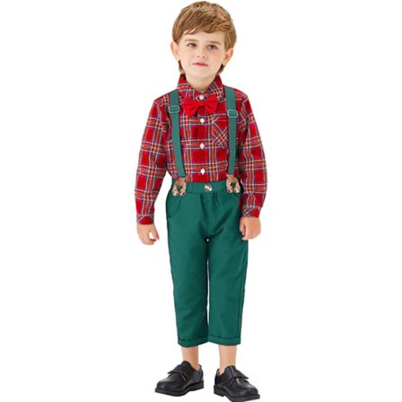 Pojkar Jul Långärmad Fluga Skjortor Barn Gentleman Kläder Set