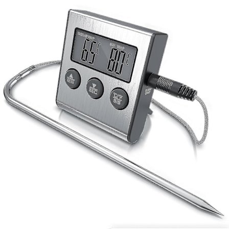 Digitaalinen grillilämpömittari ruostumattomalla terässondilla - 2 tilaa - Lämpötila hälytyssignaalilla - Ajastin 0-99:59 min. - Mittausalue -26 - 2 