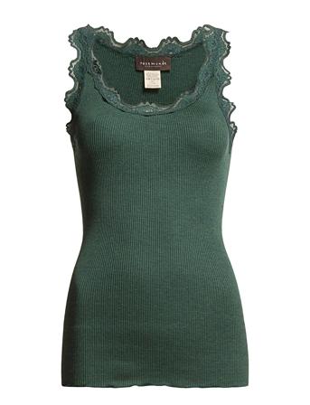 Silk Top W/ Lace T-shirts & Tops Sleeveless Grønn Rosemunde*Betinget Tilbud
