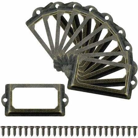 Pakke med 30 metal etiket holdere, møbel etiket holder, skuffe etiket holder, skab etiket holder, vintage etiket holder, med skruer, til af