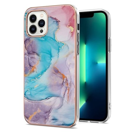 Marble Patterned Suojakuori With Ring Holder For iPhone 14 Pro Max - Milky Way Marble Blue