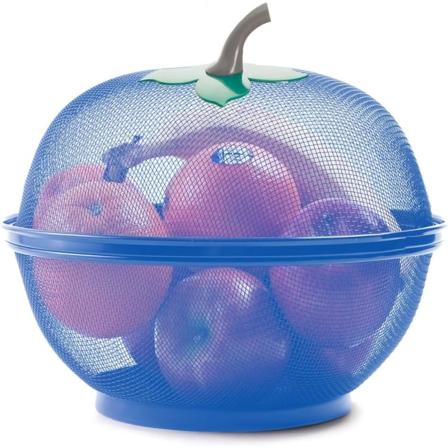 Frugtkurv i æbleform med låg, net til bordplade, grøntsagsholder, holder kæledyr og insekter ude, køkken, afløbskurv (blå) Blue