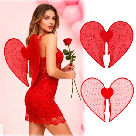 Ystävänpäivä, joulu, sydänsiivet, värikkäät perhossiivet, aikuisten juhla-asut, juhlarekvisiitta