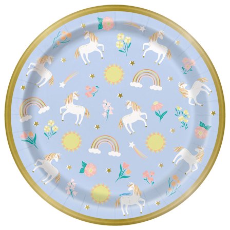 Enhörning Papperstallrikar Blå 22 cm 8-pack