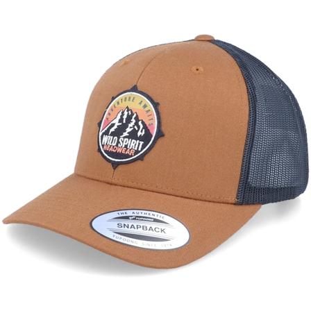 Wild Spirit - Adventure Awaits Sunset Caramel/Black Trucker Trucker Brown Cap - @ Hatstore