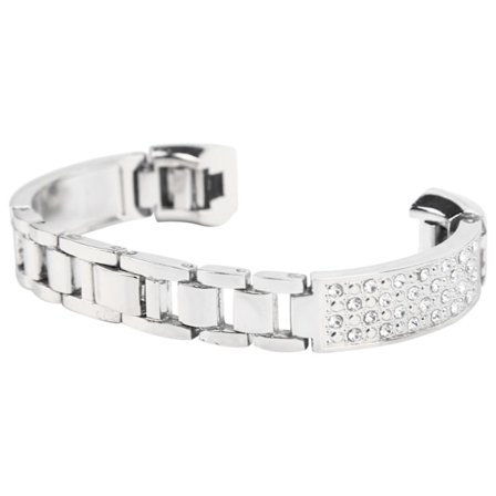 Armband av rostfritt stål för kvinnor inlägg strass Armband Handledsdekoration för FitbitSilver