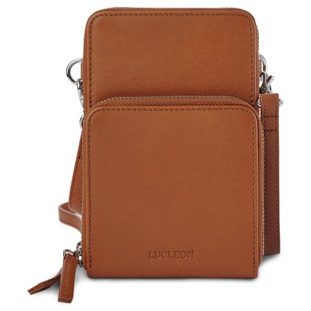 Cognac Leather Mobile Phone Bag With Wallet Pocket for Men - Card Holders