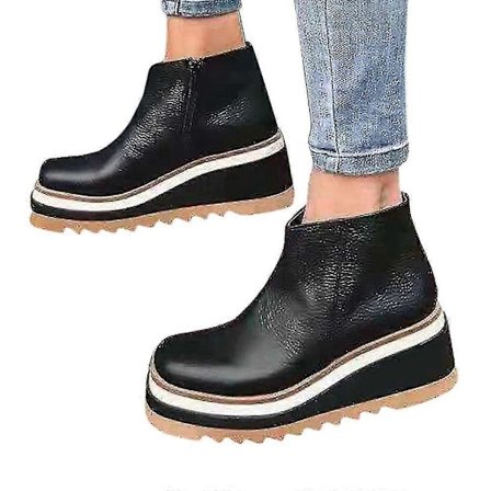 Naisten Platform-kiilakorkoiset nilkkurit talvikäyttöön, nahkaiset saappaat