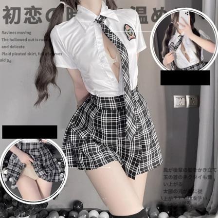 IC Student Jenter Skoleuniform Svart Hvit Undertøy JK Dress Pleatert Skjørt Kvinner Natt Rollespill Fristelse Antrekk