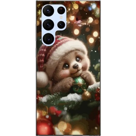 Kompatibel Mobilcover til Samsung Samsung Galaxy S22 Ultra 5G Sød julebjørn med hat, der holder kugler