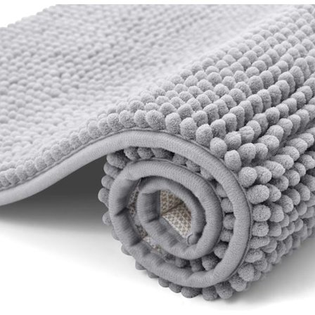 Halkfri badrumsmatta i chenille, extra mjuk superabsorberande fluffig badrumsmatta för badrum, maskintvättbar fotmatta, 40 x 60 cm, grå