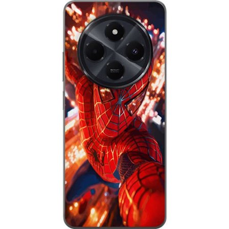 Kompatibel Mobilcover til Xiaomi Xiaomi Redmi A4 Spider Man i intens action med funklende lys og dynamisk perspektiv i filmisk superheltestil