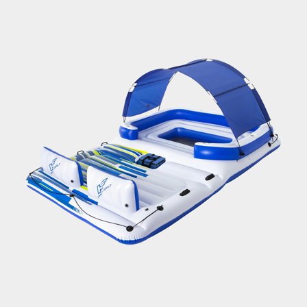 Radeau de baignade Bestway Hydro Force Tropical Breeze Island, 3.89 x 2.74 m, blanc/bleu + sac d'ancre + pare-soleil + glacière + patch de réparation