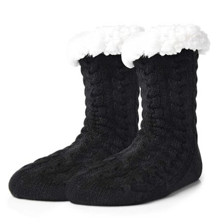 Pelsede, varme strikkede sokker hjemmesko med anti-skrid sort