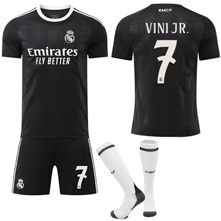 25-26 Real Madrid Fotballdraktsett for barn og voksne, svart treningsdrakt (inkluderer sokker)-Perfekt