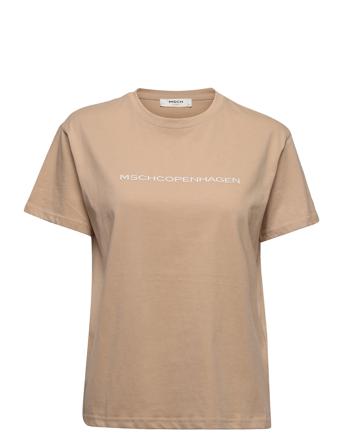Liv Organic Logo Tee T-shirt Top Beige MOSS COPENHAGEN