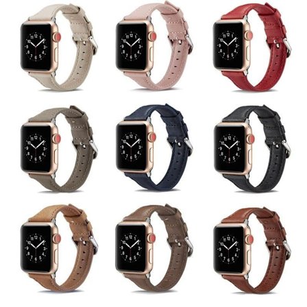 SKALO Kapea nahkaranneke Apple Watch Series 1-3 38mm - Valitse väri
