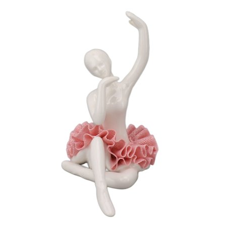 Dansende ballerina jentefigur keramisk ballettjentefigur ballettdanser statue skulptur skrivebord bokhylle dekorasjon rosa