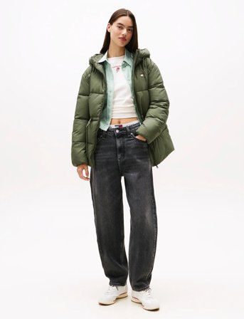 Tommy Jeans Tjw Hooded Midi Puffer Jacket - Khaki green - XL