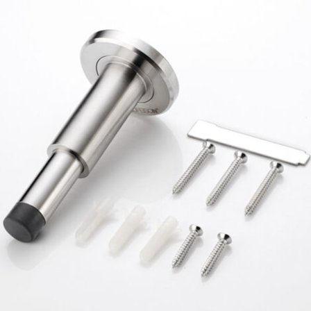 304 Rustfrit Stål Justerbar Ekstra Lang Gummi Dørstopper Dørhåndtagsbeskytter Vægmonteret Dørstopper