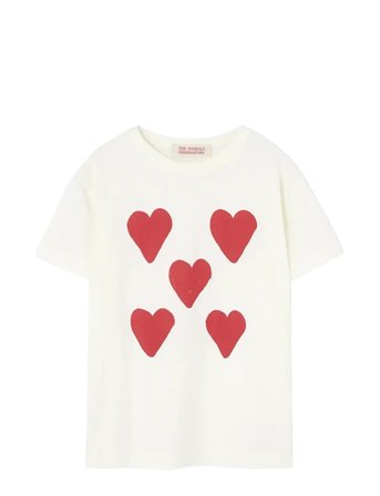 THE ANIMALS OBSERVATORY Hearts White Rooster T-Shirt - Cream - 4 Y