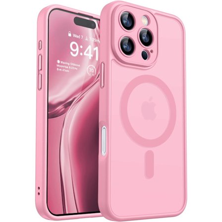 Magnetisk etui til iPhone 16 Pro Max med fuld kamerabeskyttelse [MagSafe-kompatibel] [Transparent mat] Beskyttende telefonetui, Hot Pink Pink