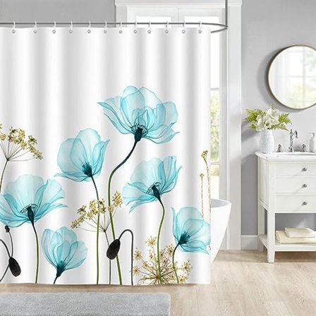 1 st blå blommig duschdraperi 180 x 180 cm duschdraperi Polyest