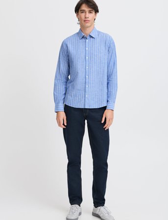 Casual Friday Cfandré Ls Wide Stripe Linen Mix Sh - Blue - XL