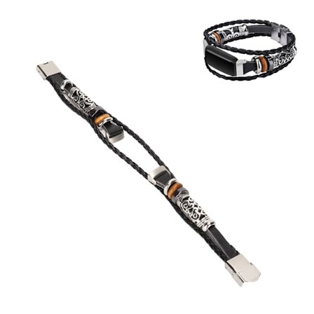 Lærrembånd til smartklokke, vintage-stil erstatningsreim for Fitbit Luxe, svart