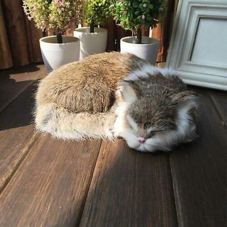 Realistinen nukkuva elävä kissa pehmo tekoturkista Elämänkokoinen karvainen kotieläin Brown