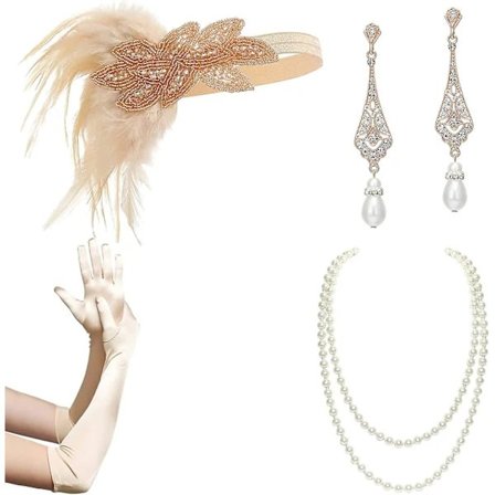 1920'er Flapper Tilbehør Gatsby Kostume Tilbehør Sæt 20'er Flapper Pandebånd Perlehalskæde Handsker Plastholder
