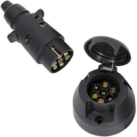 Hengerkontakt hann og 7-pins hengerkontakt hunn, 12V vanntett 7-pins hengerfesteplugg, hengerplugg passer til lastebil, bobil, bil (gummibeskyttelse [