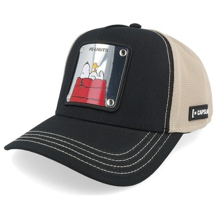Capslab - Zwart trucker Cap - Peanuts Snoopy Black/Grey A-frame Trucker @ Hatstore