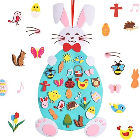 Pääsiäisaiheinen huopakaniseinävaate irrotettavilla koristeilla, juhlallisia joulukoristeita kodin sisustukseen