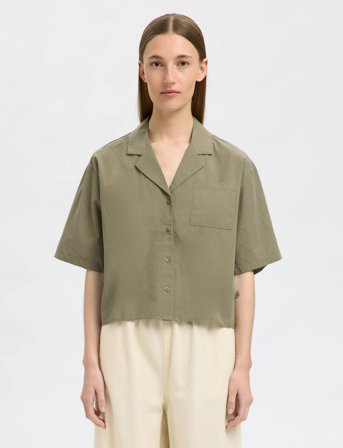 Selected Slfblair Ss Cropped Shirt B - Khaki green - 44