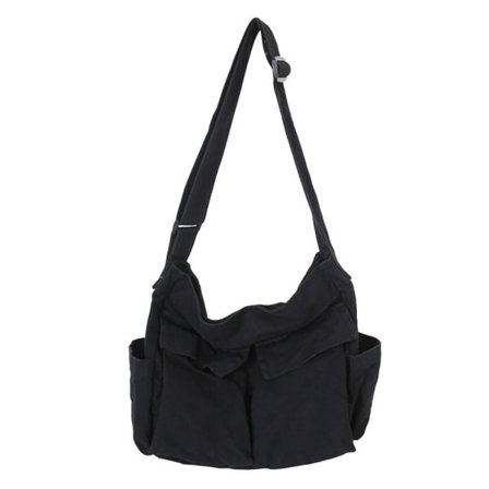 Messenger Bag for skolen Vintage Svart Canvas Reclining Ladies-FD-