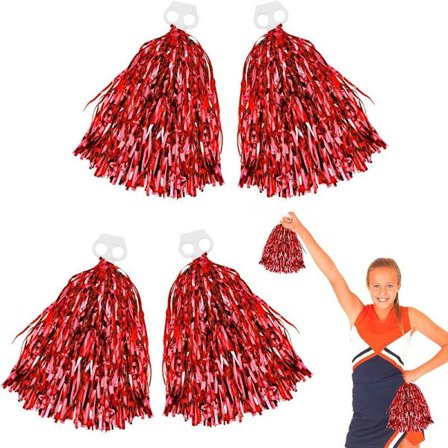 Cheerleading Pom Poms 4-pakning Cheerleader Squad Spirited Fun Pompoms Pom Poms Cheer Poms Håndblomster Metallisk Folie Pompoms, Rød