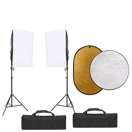 Vidaxl Fotostudio Med Lampor Och Reflexskärm Svart