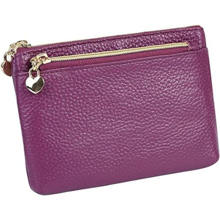 Dame Lommebok i Ekte Skinn med Glidelås, Myntveske, Liten Størrelse, Chan