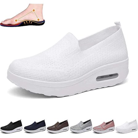 Ortopediska Sneakers för kvinnor, Mesh Up Stretch Platform Sneakers, Bekväma Casual Fashion Sneaker Walking Shoes (svarta, 7,5)