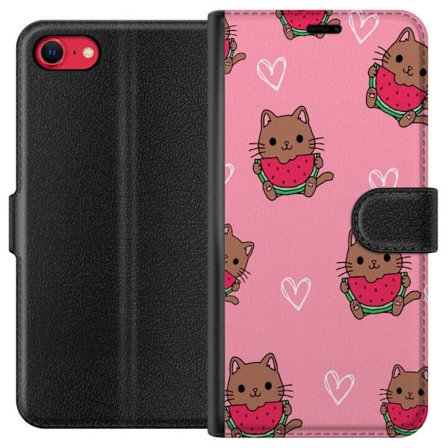 Kompatibel Tegnebogsetui til Apple iPhone SE (2022) Kat med vandmelon på lyserød baggrund