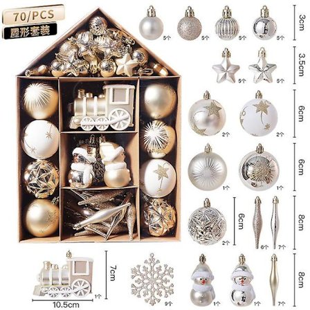 70 stk. juletræspynt guldpynt julekuglesæt kugler