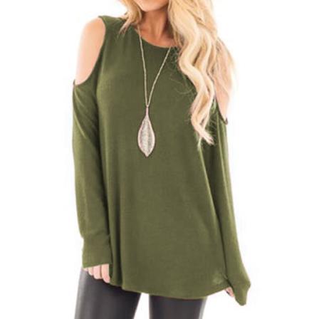 Damer Med Rund Hals, Off Shoulder Pullover Enfärgad Tunikablus
