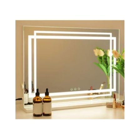 Makeup-spejl 80 x 60 cm COSTWAY, 3 justerbar belysning, berøringskontrol, LED Hollywood-spejl til makeupbord, kontor, værelse