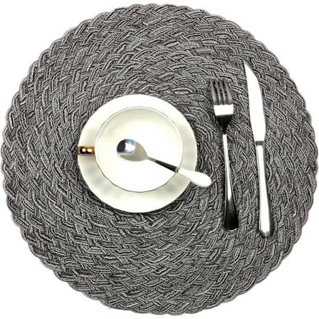 Runde Dækkeservietter Varmebestandige Pletafvisende Skridsikre Vaskbare Polypropylen Bordmåtter Dækkeservietter (Sæt med 4, Flettet-Grå)